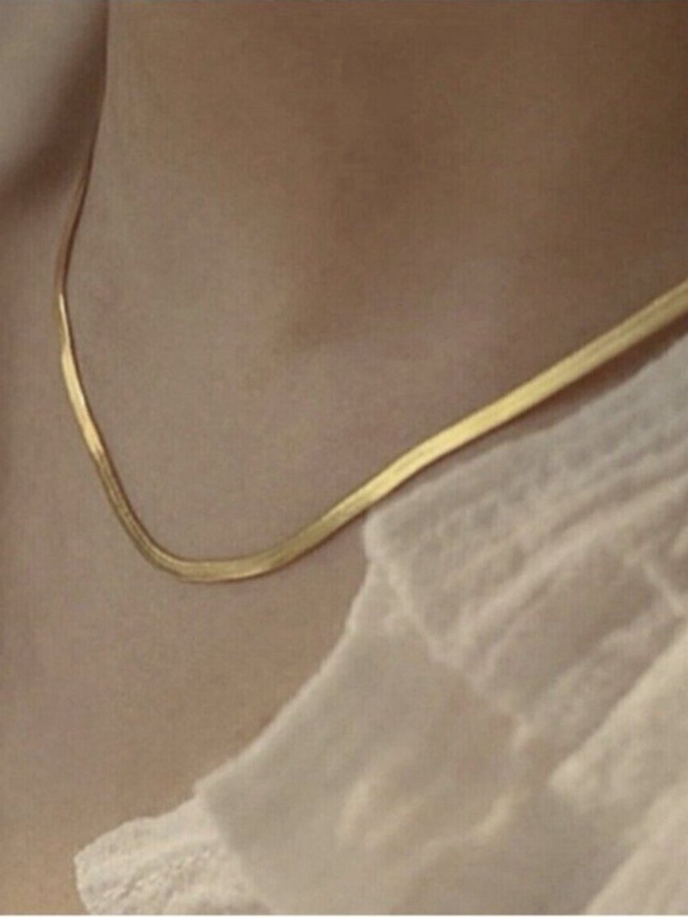 Stainless Steel Herringbone Flat Necklace Snake Gold Plated